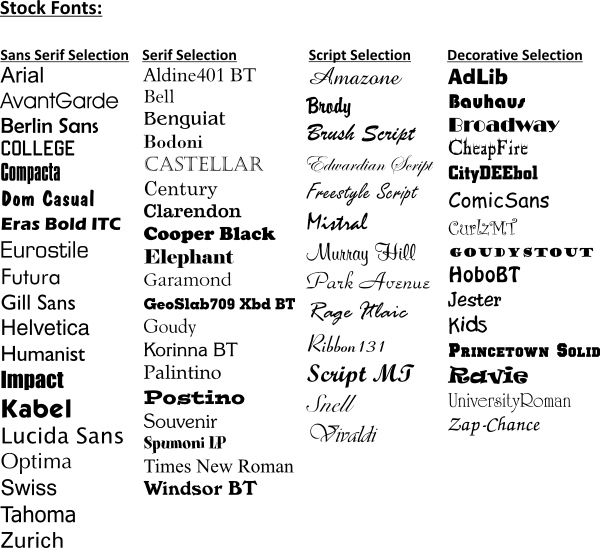 Stock fonts for artwork.