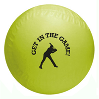 Yellow colored vinyl baseball with custom logo imprint.