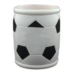 Soccer ball can koozie with custom logo imprint.